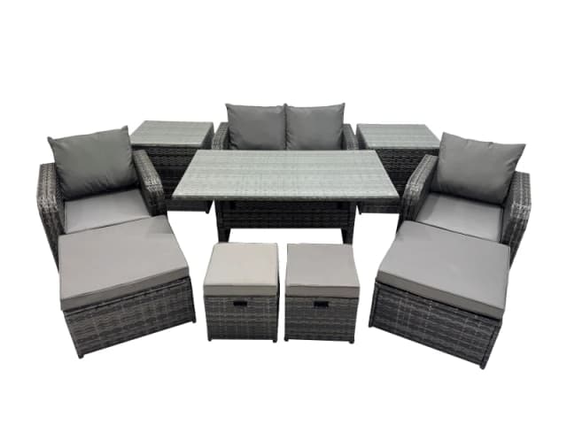 Fimous 8 Seat Outdoor Dining Table Sofa Sets with 4 Stools 2 Side Table in Dark Grey Dark Grey Unisex