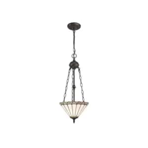 2 Light Uplighter Ceiling Pendant E27 With 30cm Tiffany Shade, Grey, Crystal, Aged Antique Brass