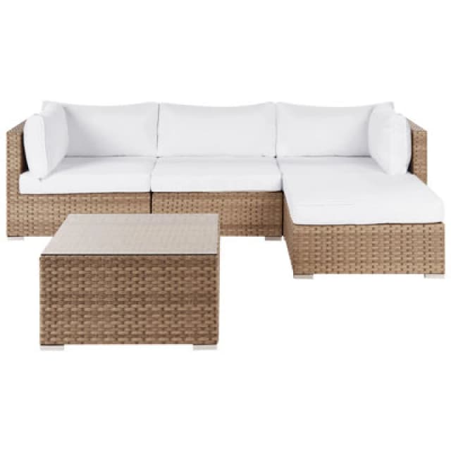 Beliani Garden Corner Sofa With Table 4 Seater Sano Left Hand Modular Pe Rattan Natural