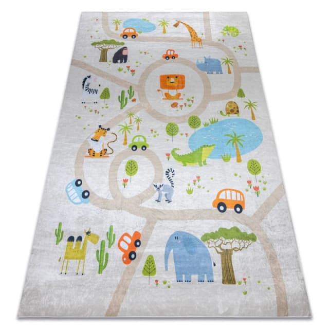 RugsX Bambino 50230 Washing Carpet Zoo, Streets For Children Anti Slip - Beige / Green 160X220 Cm