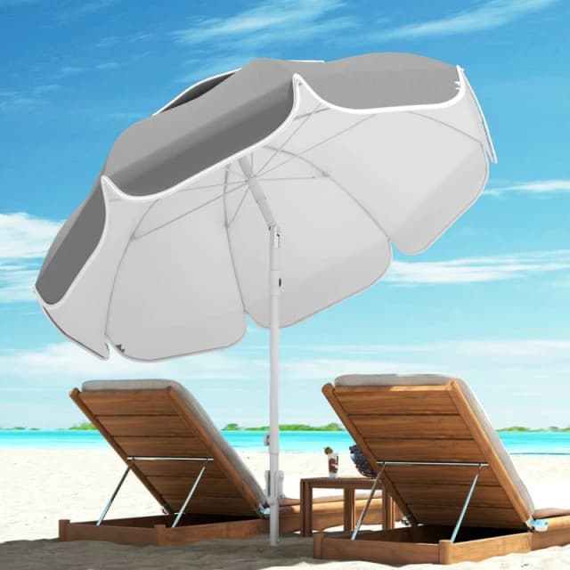 Outsunny Beach Umbrella, Adjustable Height & Tilt Portable Parasol, Grey 84D-428V00GY