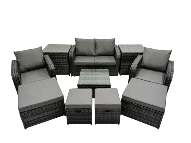 Fimous Love Sofa Square Coffee Table Set with 4 Stools 2 Side Table in Dark Grey Dark Grey Unisex