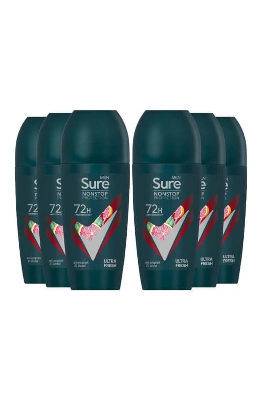 Sure Men 'Antiperspirant Deo' Roll On 72H Protection Ultra Fresh, 6x50ml White male