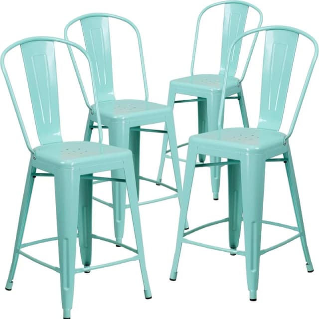 FWStyle FWStyle Set Of 4 24" Mint Green Bar Stools Galvanised Steel Green One Size Unisex 5056413131232