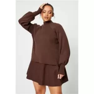 I Saw It First Chocolate Plus Size Knitted Skater Skirt Co-Ord - Brown
