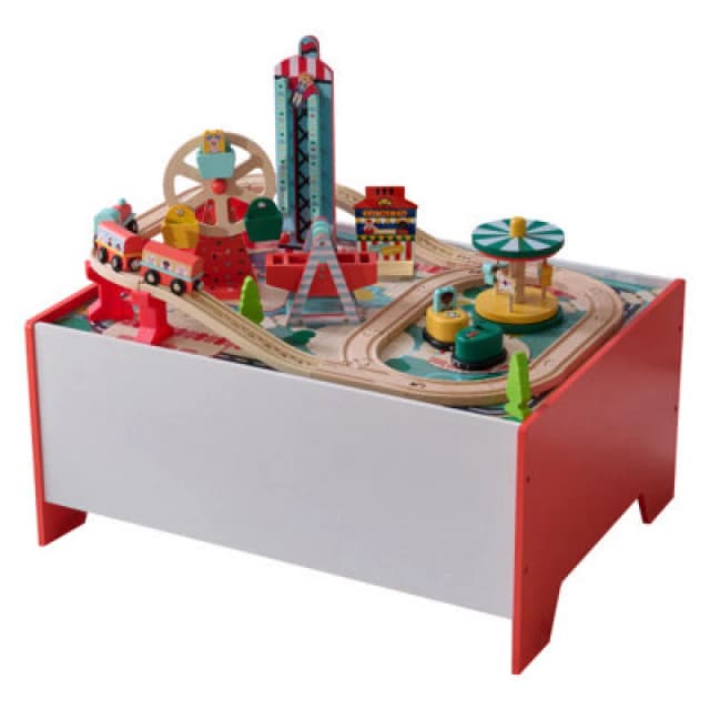 Teamson Kids Amusement Park Play Table and Train Set, Multicolor, Red T-AT-0006-00A