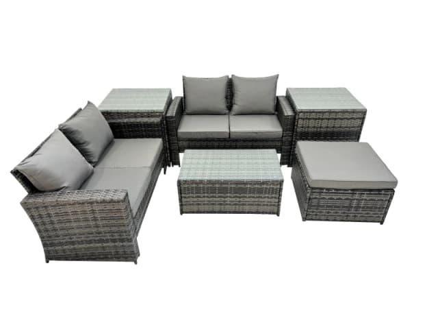 Fimous Lounge Double Seat Sofa Coffee Table Set with 2 Side Table Big Stool in Dark Grey Dark Grey Unisex