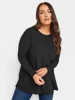 Yours Long Sleeve Rib Swing Top. Black, Size 20, Women