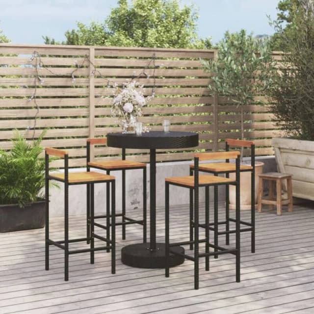 VIDAXL Vidaxl - 5 Piece Garden Bar Set Black Poly Rattan&Solid Wood Acacia 8720845881016