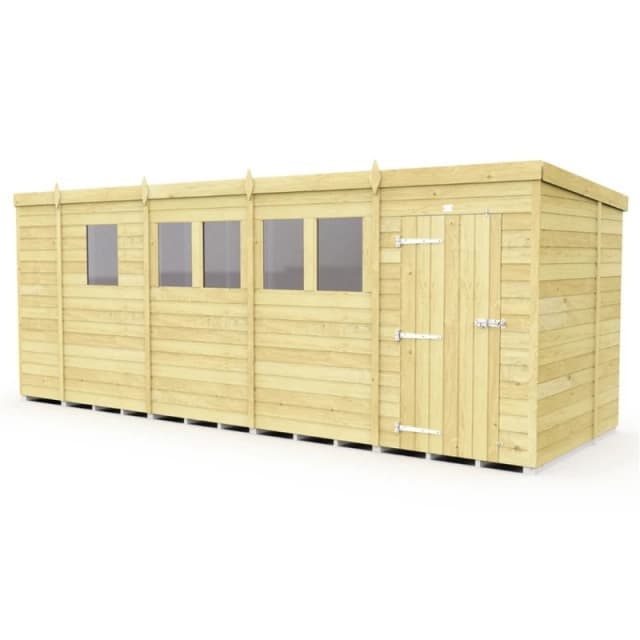 Buttercup Farm 17 x 7 Feet Pent Shed - Single Door W/ Windows - L214 x W492 x H201cm in Brown Brown Unisex