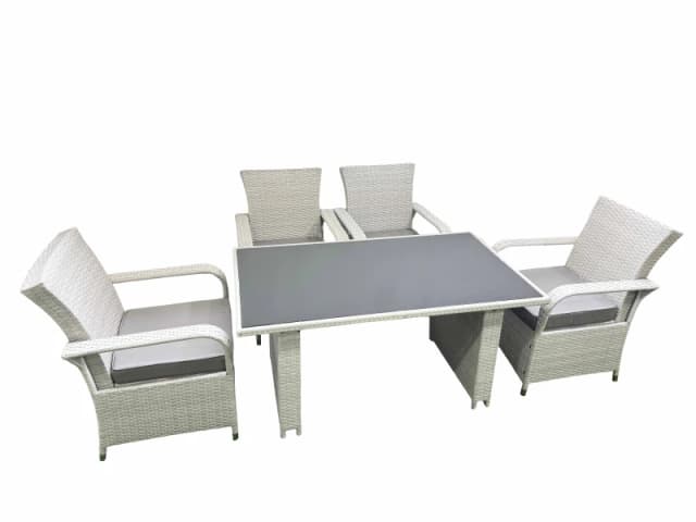 Fimous Wicker PE Rattan Garden Furniture Set Patio Outdoor 4 Chairs Plus Rectangular Dining Table Set Light Grey Mixed Light Grey Unisex