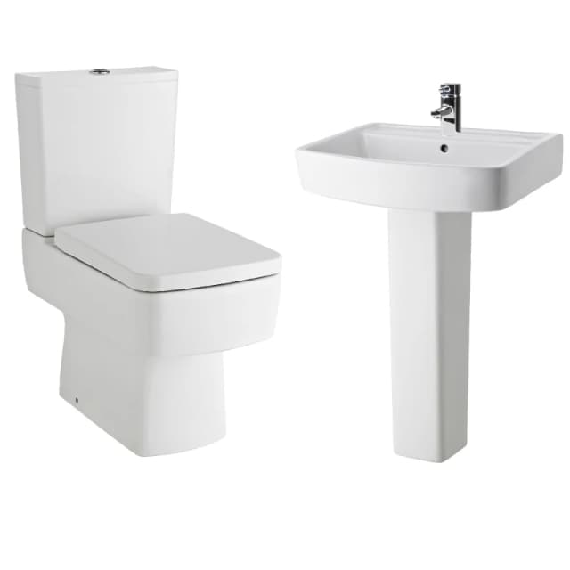 Balterley Compact Semi Flush to Wall Toilet Cistern Seat Basin Full Pedestal White