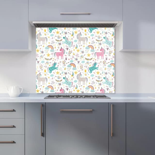 Warren Reed - Designer Unicorn & Rainbows Kitchen Splashback in Blue Size: 700mm x 650mm Blue Unisex 700mm x 650mm
