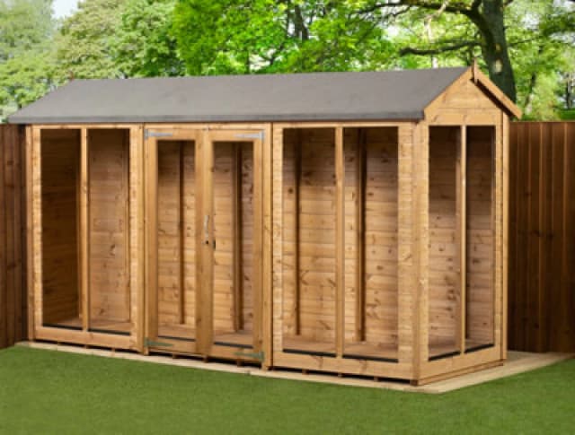 Empire Sheds Empire Apex Summerhouse 4X12 Dipped Treated Tongue And Groove Wooden Garden Shed Double Door (4' X 12' / 4ft X 12ft) (4X12)