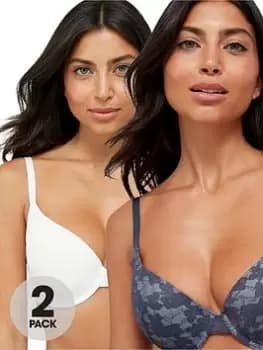 DORINA Anika 2 Pack Light Padded Demi Bra - Grey/Ivory, Grey/Ivory, Size 32D, Women