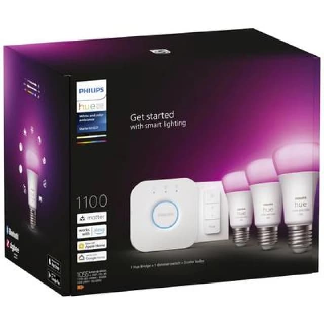 Hue Hue LED light bulb 871951429135500 EEC: F (A - G) Hue White & Col. Amb. E27 3er Starter Set inkl. DimmerSwitch 3x800lm 75W E-27 11 W Warm white to