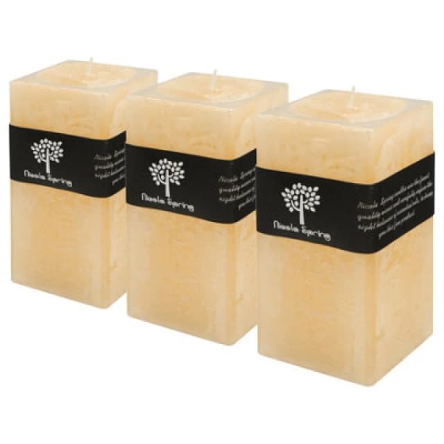 Nicola Spring Square Vanilla Pillar Candles - 90 Hours - Cream - Pack Of 3