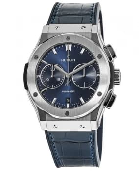 Hublot Classic Fusion Chronograph 45mm Blue Dial Titanium Case Leather Strap Mens Watch 521.NX.7170.LR 521.NX.7170.LR