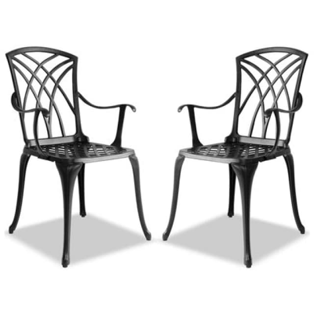 Centurion Supports Oshowa 2-Large Garden And Patio Bistro Chairs With Armrests In Cast Aluminium Black