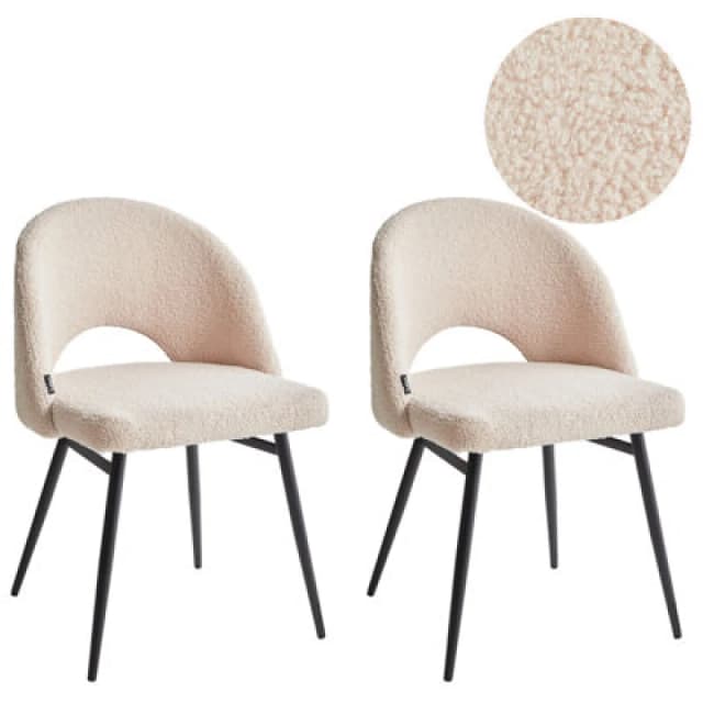 Beliani Set Of 2 Dining Chairs Onaga Boucle Beige