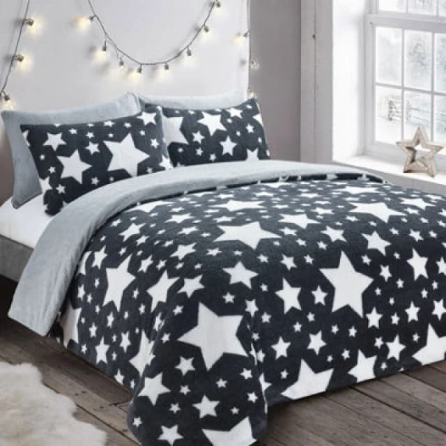 Velosso Galaxy Teddy Warm & Cosy Duvet Cover & Pillowcase Set in Grey Size: Double Grey Unisex Double