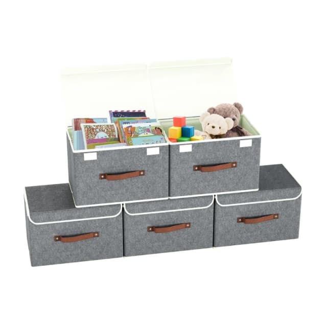 DMD Collective 5-Pack Collapsible Storage Boxes with Lids Grey unisex 5 Pack