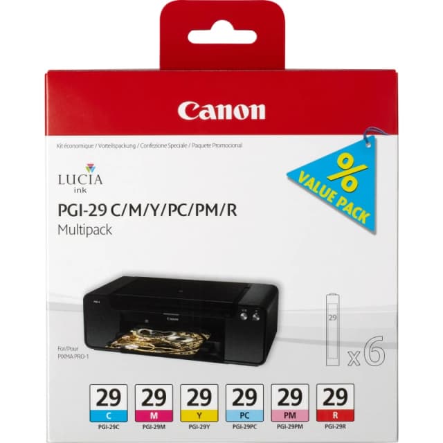 Canon PGI29 Cyan Magenta Yellow Photo Cyan Photo Magenta Red Standard Capacity Ink Cartridge 6 x 9ml Multipack - 4873B005 CAPGI29CLRMULTI