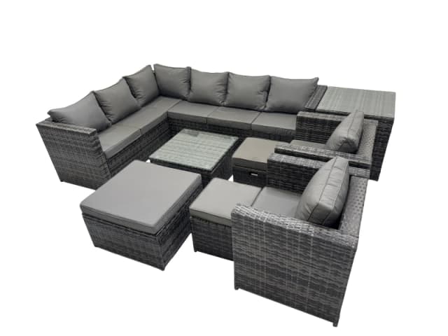 Fimous Patio Furniture Sets with Corner Sofa 3 Footstools Side Table in Dark Grey Dark Grey Unisex