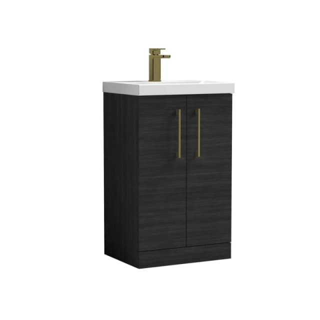 Balterley Level Modern Bathroom 2 Soft Close Door & Mid-Edge Vanity Unit Basin, Charcoal Black, 500mm