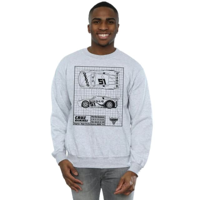 Disney Men Cars Cruz Ramirez Blueprint Sweatshirt in Grey Size: Small Grey S Male 5057245931861