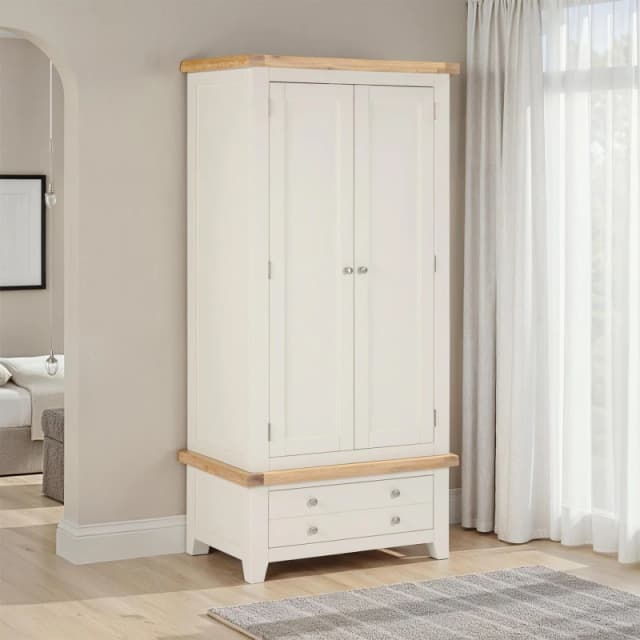 Seconique Windsor 2 Door 1 Drawer Wardrobe Ivory With Oak Trim Part Assembled