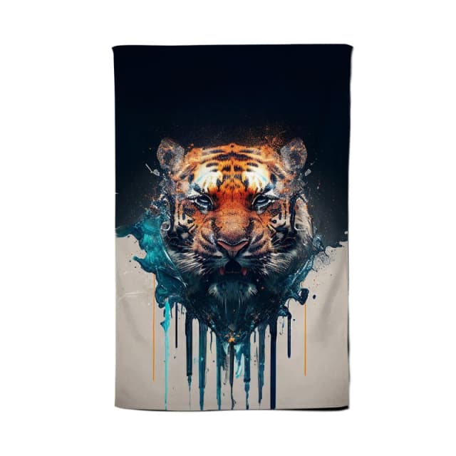 Warren Reed - Designer Tiger Face Splashart Tea Towel in Brown Brown Unisex
