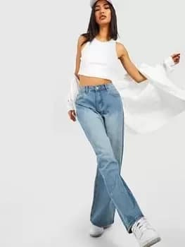 Boohoo Mid Waist Vintage Wash Jeans - Blue Size 12, Women