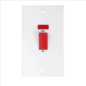 KnightsBridge 45A White 2G DP 230V Electric Cooker Wall Plate Switch With Neon
