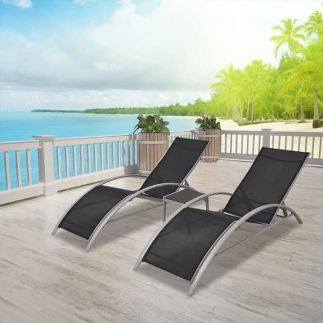 VIDAXL Sun Loungers with Table Aluminium Black Vidaxl 42160