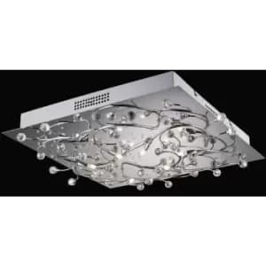 Ceiling light Fia square 6 Bulbs with white LEDs polished chrome / crystal