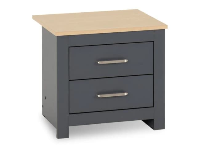 Seconique Portland Grey and Oak 2 Drawer Bedside Table