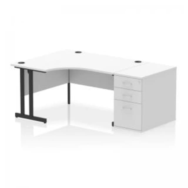 Impulse Impulse 1400mm Left Crescent Office Desk White Top Black Cantilever Leg Workstation 800 Deep Desk High Pedestal IWSLC148BCWHT