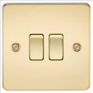 KnightsBridge Flat Plate 10AX 2G 2-way switch - polished brass