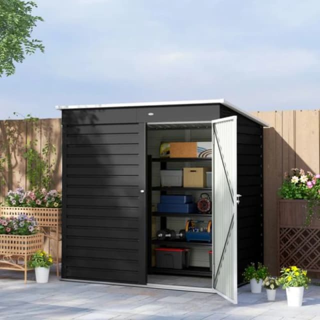 Outsunny 6 x 4ft Metal Garden Shed with Lockable Door and Gloves, Dark Grey 84H-164V00CG