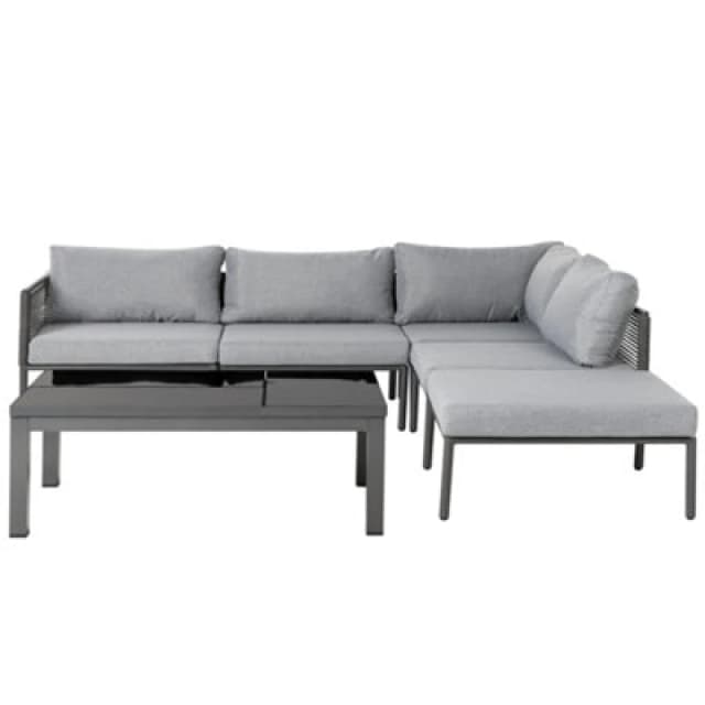 Beliani Garden Corner Sofa With Table 6 Seater Forano Metal Grey