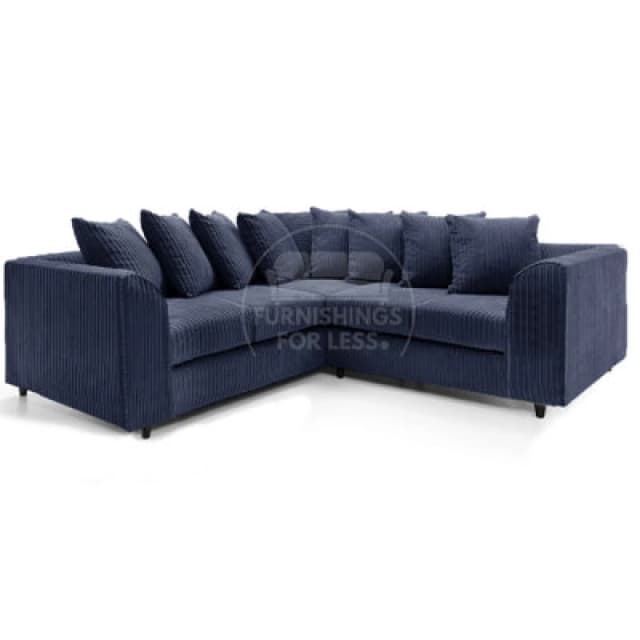 Furnishings For Less UK Ferguson Navy Blue 5 Seater Fabric Corner Sofa L Shaped Jumbo Cord - Scatter Back