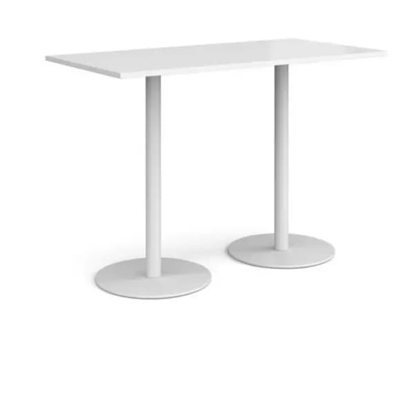 Monza Monza rectangular poseur table with flat round white bases 1600mm x 800mm - white White MPR1600-WH-WH