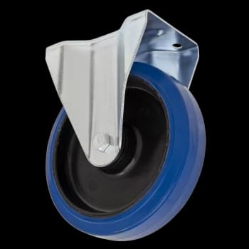 Heavy-Duty Blue Elastic Rubber Fixed Castor Wheel 200mm - Trade