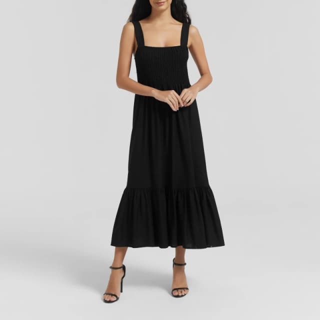 Be You Linen Shirred Dress - Black 8