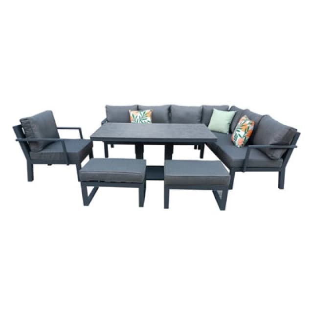 9 Seater Aluminium Frame Garden Corner Sofa Set With Rising Dining Table