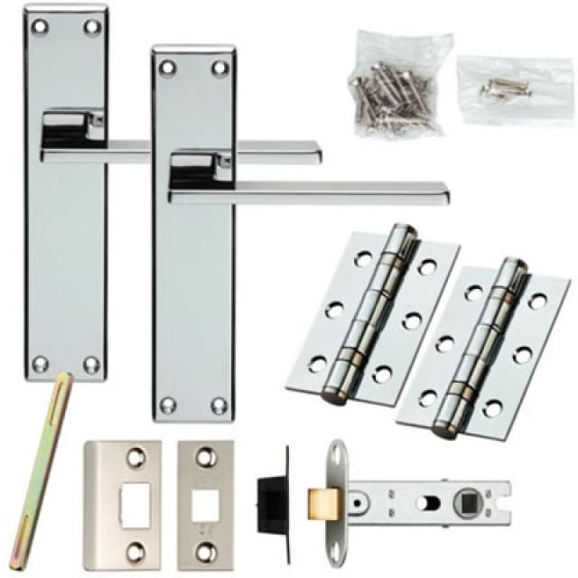 Loops Door Handle & Latch Pack Chrome Sleek Flat Lever Backplate Full Set 180 x 40mm Multi