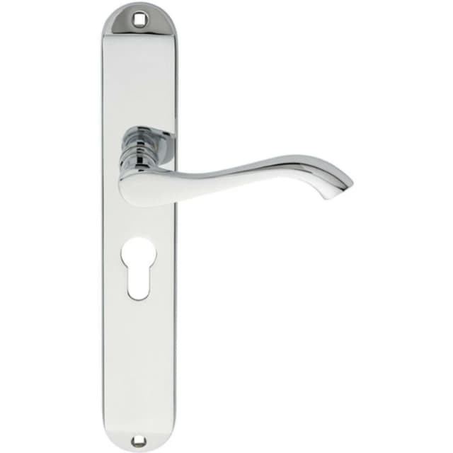 Loops PAIR Curved Lever on Long Slim Euro Lock Backplate 241 x 40mm Polished Chrome Multi