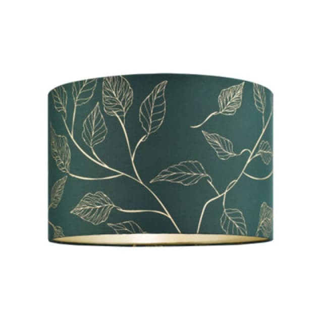 Happy Homewares Modern Forest Green Cotton Fabric Drum Lamp Shade With Gold Foil Floral Design