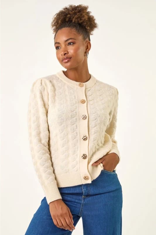 Roman Womens Textured Buttoned Knit Cardigan in Ivory Size: 10 Ivory Female 10